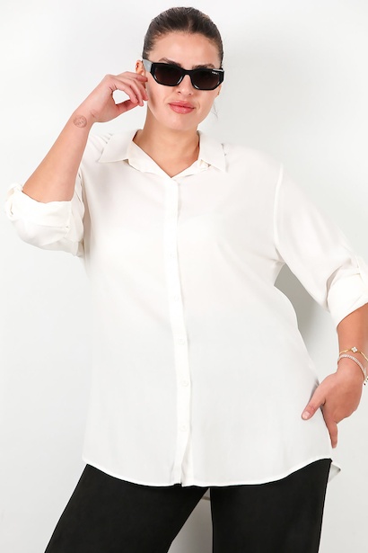 Büyük Beden Kol Katlamalı Gömlek 