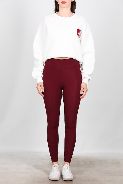 Kadın Yüksek Bel Tayt  Bordo 6