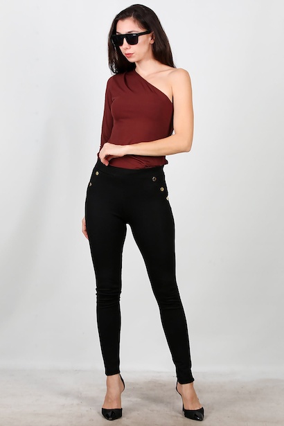 Kadın Sahte Cep Düğme Detay Tayt 