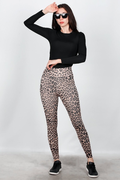 Kadın Fitilli Leopar Desenli Tayt 