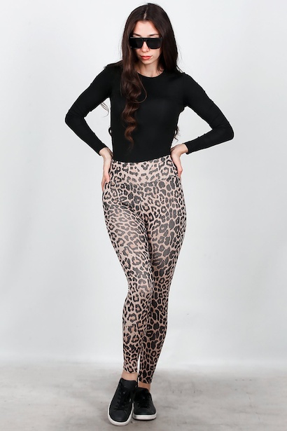 Kadın Fitilli Leopar Desenli Tayt  Krem 6