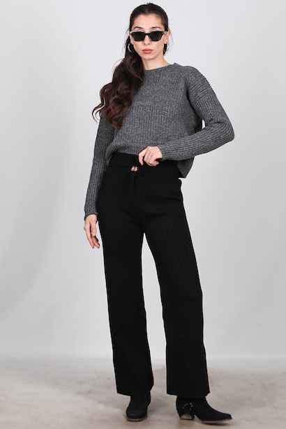 Kadın Bel Ip Detay Triko Pantolon 