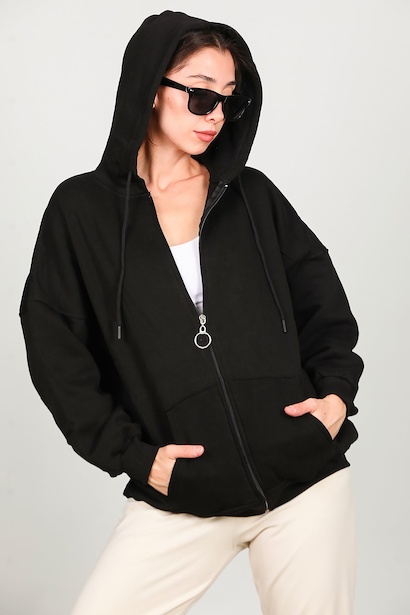 Kadın Fermuarlı Kapşonlu Sweet 