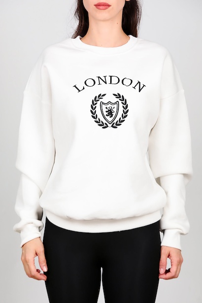 Kadın Üç İplik Bisiklet Yaka Sweet  Ekru 6