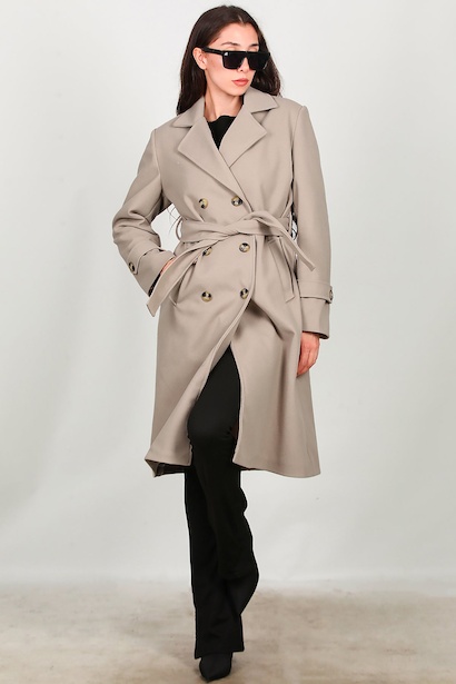 Kadın Beli Kuşaklı Kaşe Kaban 