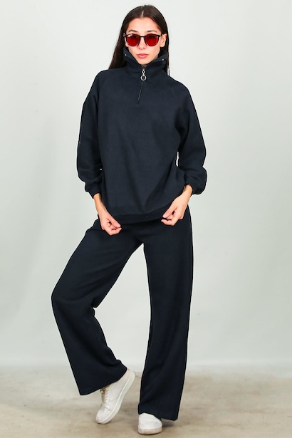 Kadın Polo Yaka Yarım Fermuarlı İkili Takım 