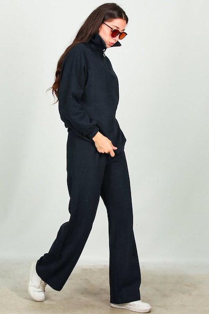 Kadın Polo Yaka Yarım Fermuarlı İkili Takım  Lacivert 6