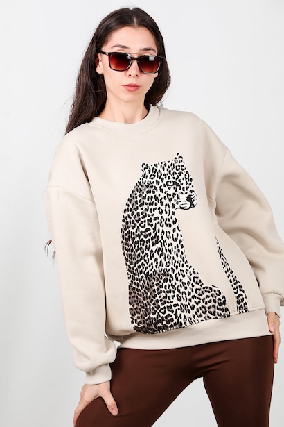 Kadın Önü Baskılı Üç İplik Sweat 