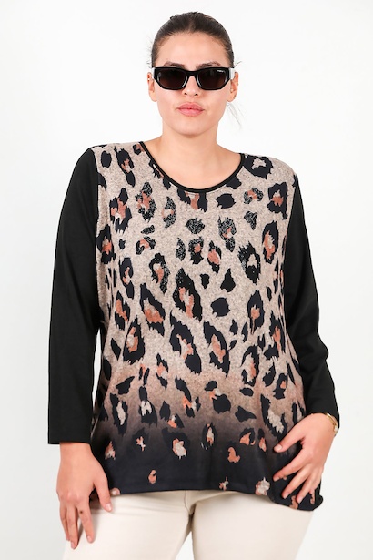 Büyük Beden Leopar Desenli Bluz 