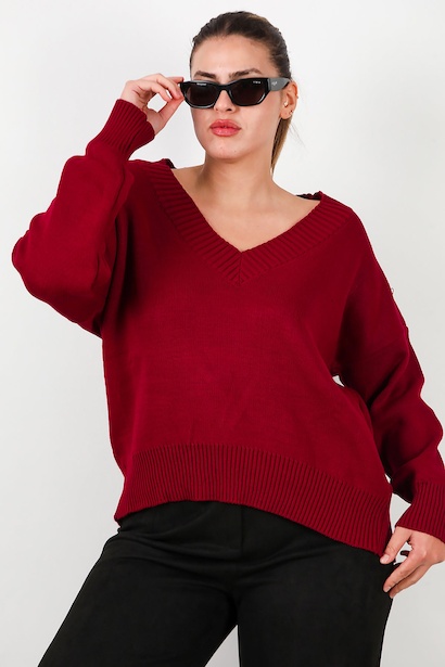 Büyük Beden V Yaka Triko Kazak 