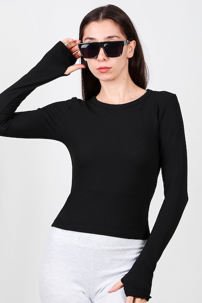 Kadın Parmak Geçmeli Waffle Bluz 