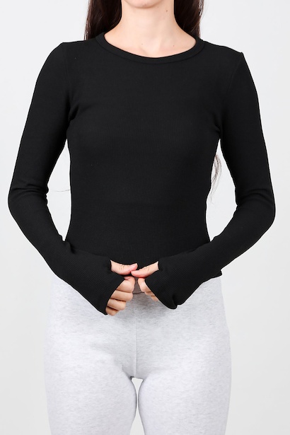 Kadın Parmak Geçmeli Waffle Bluz  Siyah 6