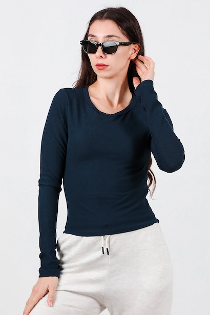 Kadın Parmak Geçmeli Waffle Bluz 