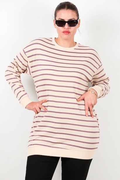 Büyük Beden Bisiklet Yaka Çizgili Tunik 