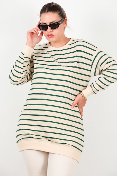 Büyük Beden Bisiklet Yaka Çizgili Tunik 