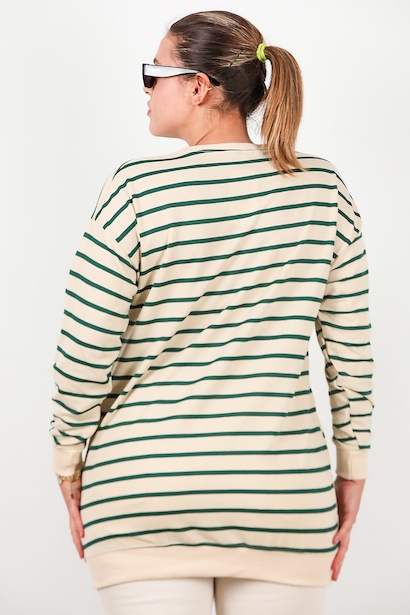 Büyük Beden Bisiklet Yaka Çizgili Tunik  Yeşil 6
