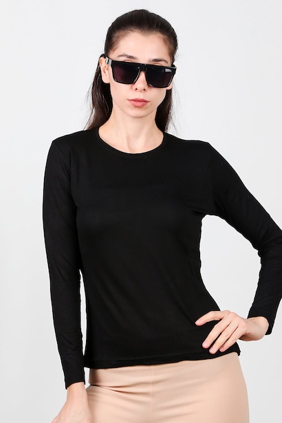 Kadın Bisiklet Yaka Uzun Kol Penye Bluz 