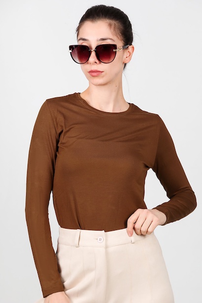 Kadın Bisiklet Yaka Uzun Kol Penye Bluz 