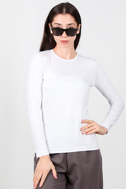 Kadın Bisiklet Yaka Uzun Kol Penye Bluz 