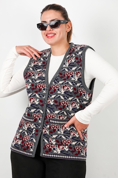Büyük Beden Desenli Yelek 