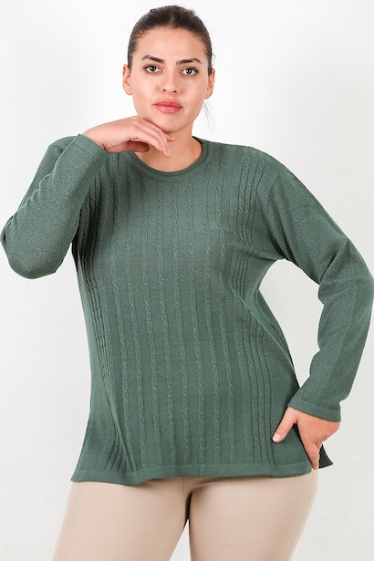 Büyük Beden Bisiklet Yaka Triko Bluz 