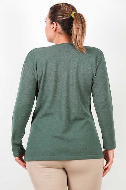 Büyük Beden Bisiklet Yaka Triko Bluz  Yeşil 6