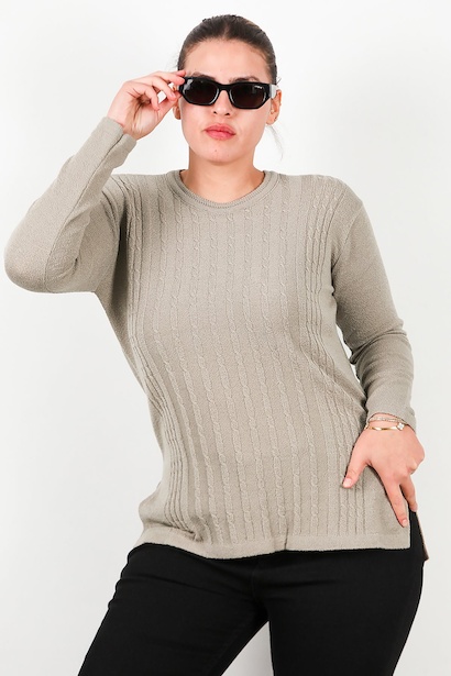 Büyük Beden Bisiklet Yaka Triko Bluz 