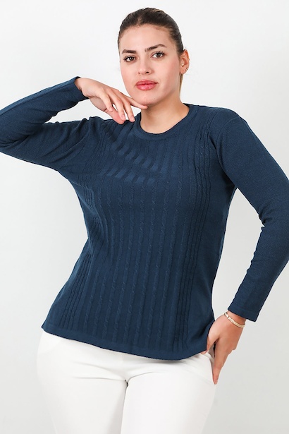 Büyük Beden Bisiklet Yaka Triko Bluz 