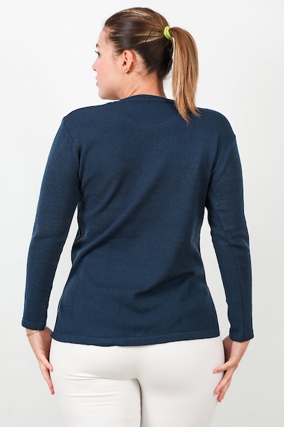 Büyük Beden Bisiklet Yaka Triko Bluz  Lacivert 6