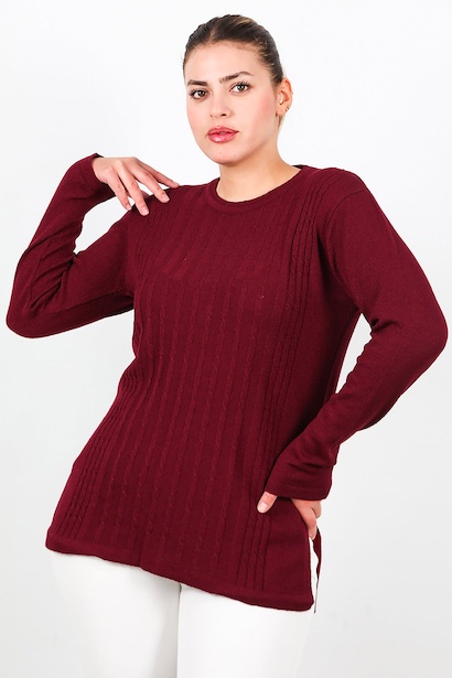 Büyük Beden Bisiklet Yaka Triko Bluz 