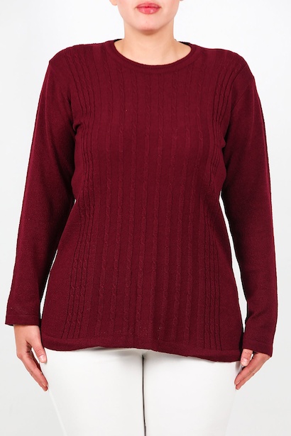 Büyük Beden Bisiklet Yaka Triko Bluz  Bordo 6