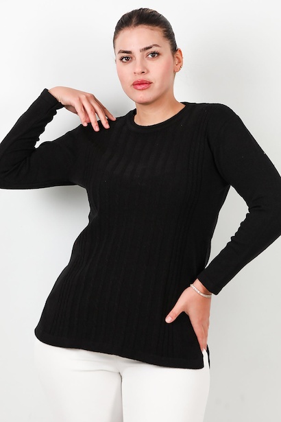 Büyük Beden Bisiklet Yaka Triko Bluz 