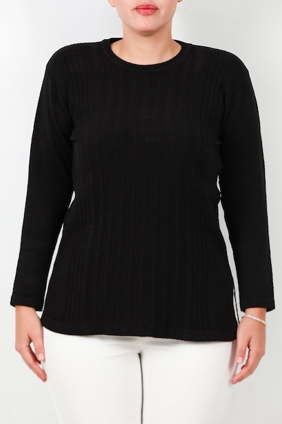 Büyük Beden Bisiklet Yaka Triko Bluz  Siyah 6