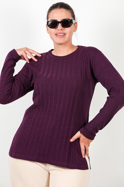 Büyük Beden Bisiklet Yaka Triko Bluz 