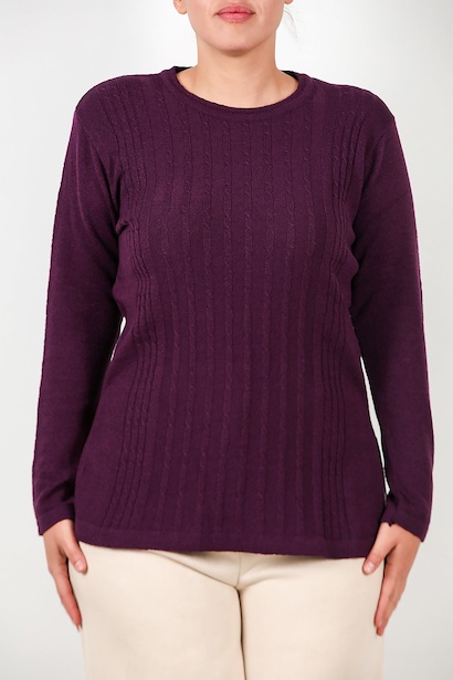 Büyük Beden Bisiklet Yaka Triko Bluz  Mor 6