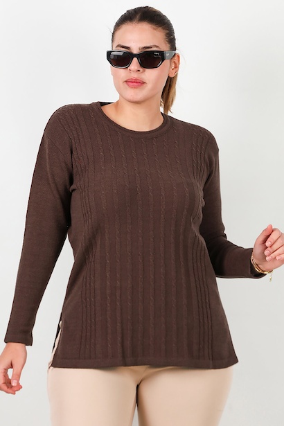 Büyük Beden Bisiklet Yaka Triko Bluz 