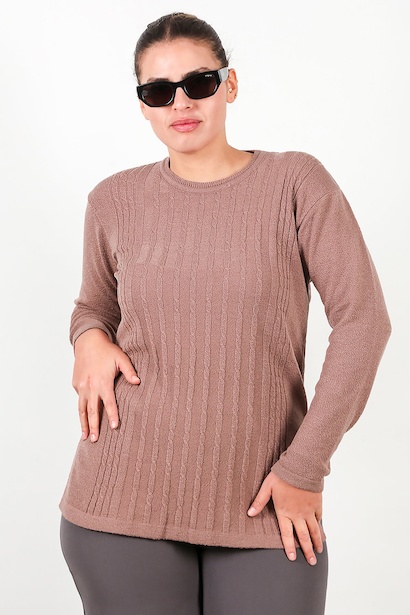 Büyük Beden Bisiklet Yaka Triko Bluz 