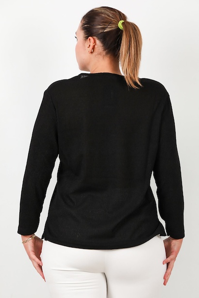 Büyük Beden Önü Düğmeli Triko Bluz  Siyah 6