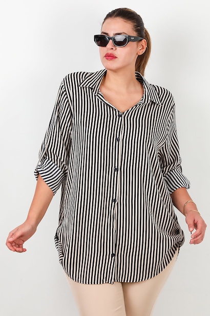 Büyük Beden Kol Katlamalı Gömlek 