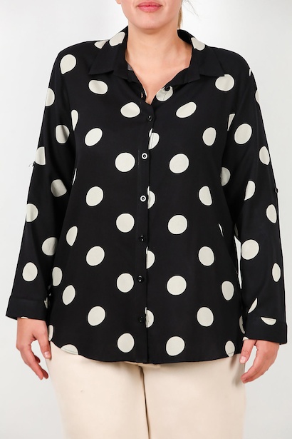 Büyük Beden Puantiyeli Viskon Gömlek  Siyah 6
