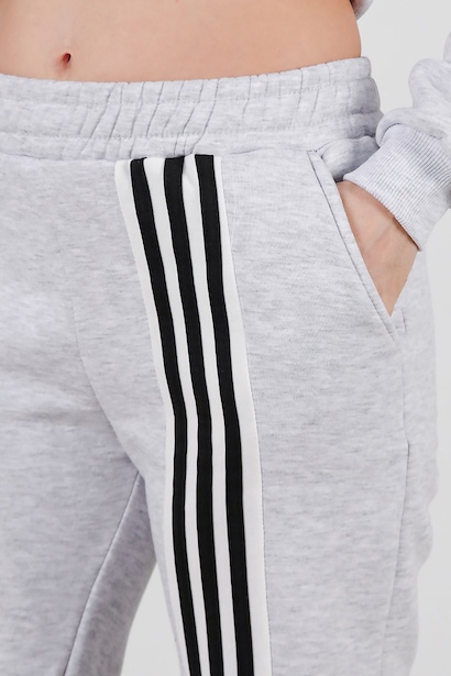 Kadın Şeritli Bisiklet Yaka Eşofman Takımı  Gri 9