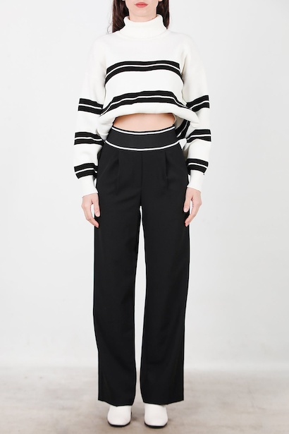 Kadın Kemeri Kalın Lastik Pantolon  Siyah 6