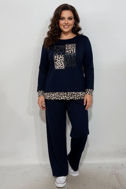 Büyük Beden Leoparlı Taş İşlemeli Takım 