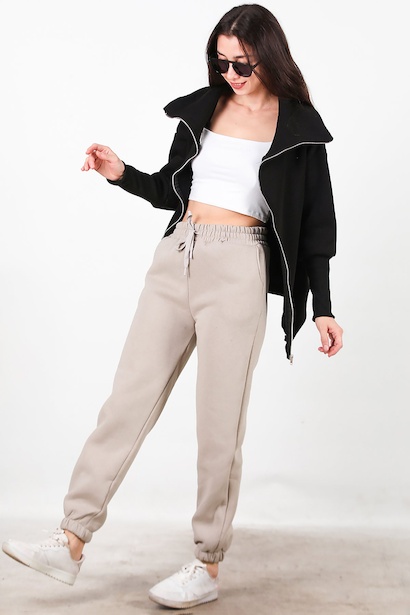 Kadın Paça Lastikli İçi Şardonlu Eşofman Altı  Vizon 6