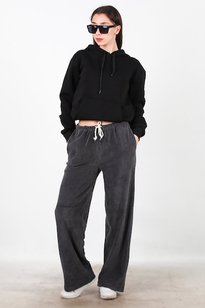 Kadın Cepli Bol Paça Havlu Pantolon 