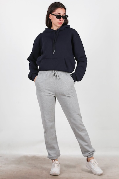 Kadın Bel Paça Lastikli Üç İplik Eşofman  Gri 6