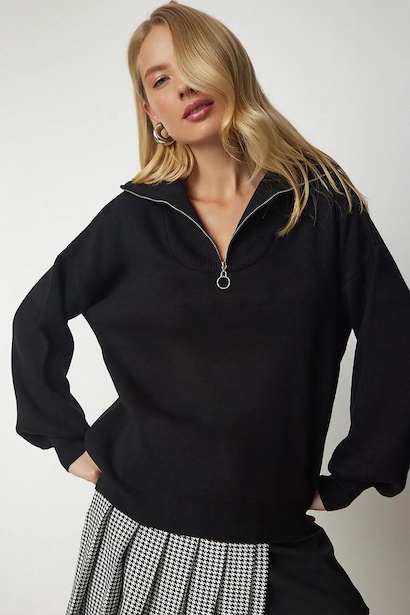 Kadın Yarım Fermuar Kazak 