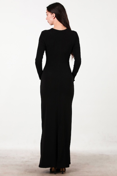 Kadın Degaje Yaka Uzun Elbise  Siyah 6