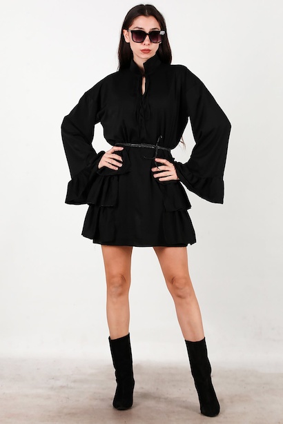 Kadın Yan Ve Kol Ucu Fırfırlı Elbise 