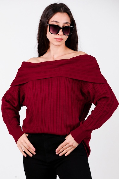 Kadın Madonna Yaka Triko Bluz 